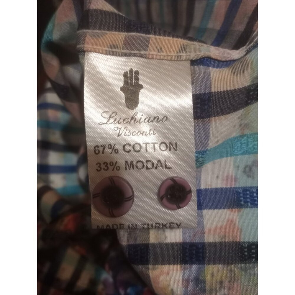 Visconti Black Colorful Splatter Abstract Checked Button Down L/S Shirt Small S - Picture 10 of 12